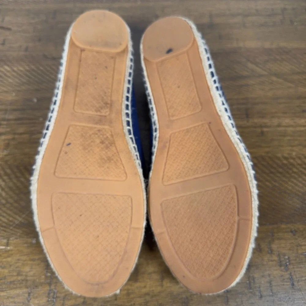 Tory Burch Espadrilles Womens 8 Navy Blue Maritime Flats Canvas Anchor Nautical